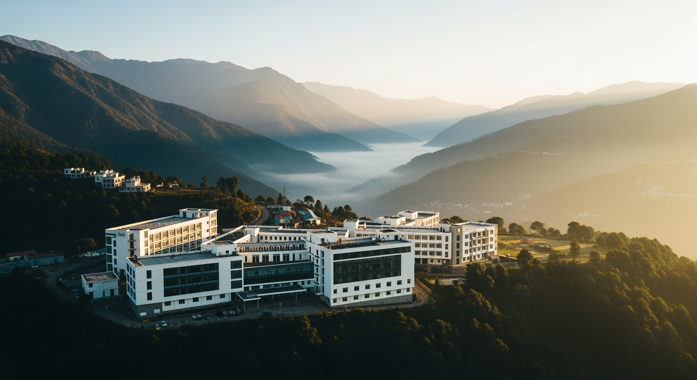 Aerial view of Bhatnagar Institute campus in Himalayan foothills